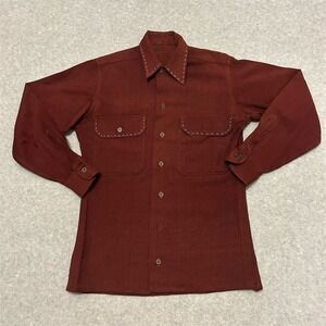 Vintage 70s Shirt Men's Small Burgundy Western Long Sleeve Casual